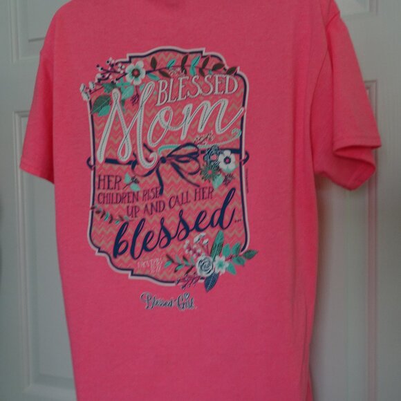 Gildan Women's Size M Pink S. Sleeve T-Shirt MOTHER'S DAY Blessed Girl Graphic - Picture 4 of 6